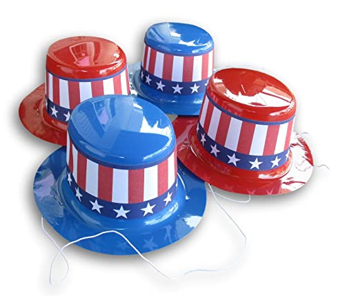 Patriotic 4th of July Party Hats - Mini Decorative Hats - 4 Count Red Blue