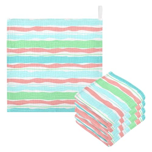 Nander 5Pack Baby Muslin Washcloths,Colorful Stripes Soft Face Cloths for Newborn, Absorbent Bath Wash Cloths, Wipes, Burp Rag,Toddlers Essentials Stuff, Baby Registry as Shower