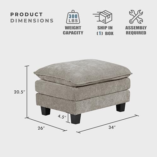 Lexicon Chenille Upholstered Rectangle Ottoman, Foot Stool, Black Faux Wood Feet, Durable Frame, Large Padded, Modular Sectional Couch Add Ons for Living Room, Bedroom, Assembly Required, Dark Pewter by Lexicon - Used condition - Image 3