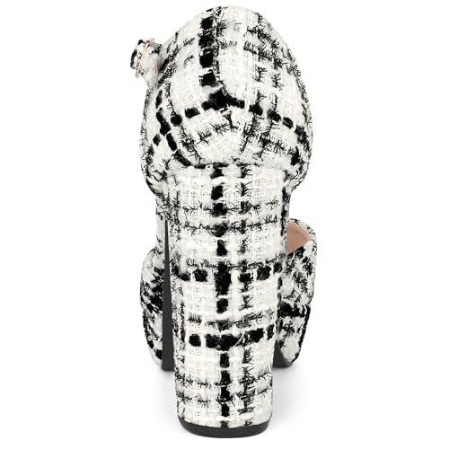 Allegra K Women's Round Toe Platform Tweed Chunky Heels Pumps3