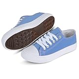 hello basics Canvas Shoes for Women Casual Low Top Sneakers Fashion Womens Blue Tennis Shoes, Blue, Size 7