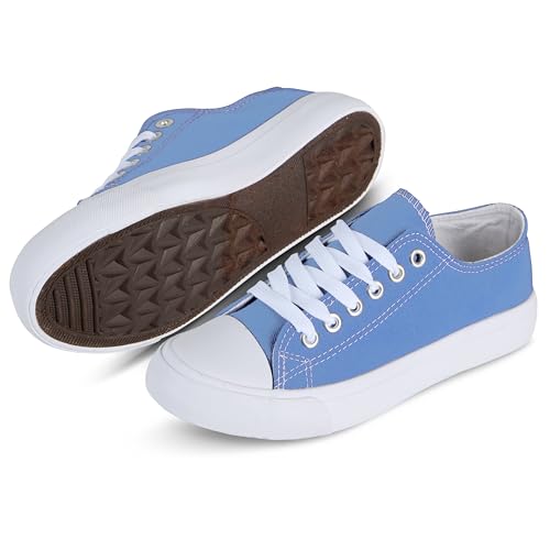 hello basics Canvas Shoes for Women Casual Low Top Sneakers Fashion Womens Blue Tennis Shoes, Blue, Size 7