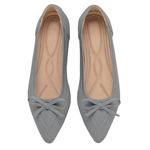 Image of TINGRISE Women's Flats Pointed Toe Bow Knit Ballet Shoes Comfortable Dressy Mesh Slip On Flat