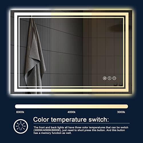 55 x 36 Inch LED Bathroom Mirror with Lights, Backlit and Front Lighted Bathroom Mirrors for Wall, Anti-Fog Dimmable Memory Shatterproof LED Vanity Mirror for Bathroom