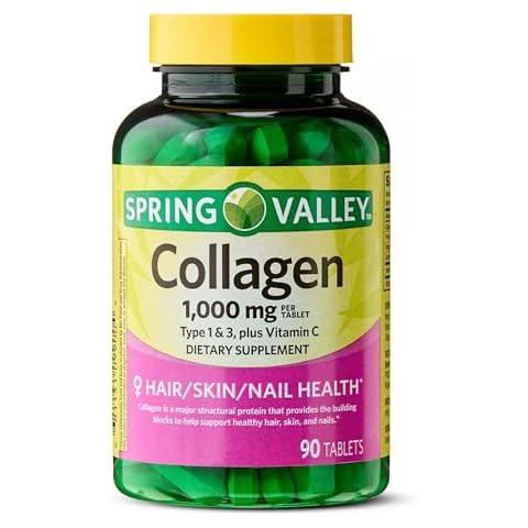 Collagen Type 1 & 3 Plus Vitamin C Hair Skin Nails Health Dietary Supplement Tablets, 1,000 mg, 90 Count by Spring Valley (Pack of 1) Cover