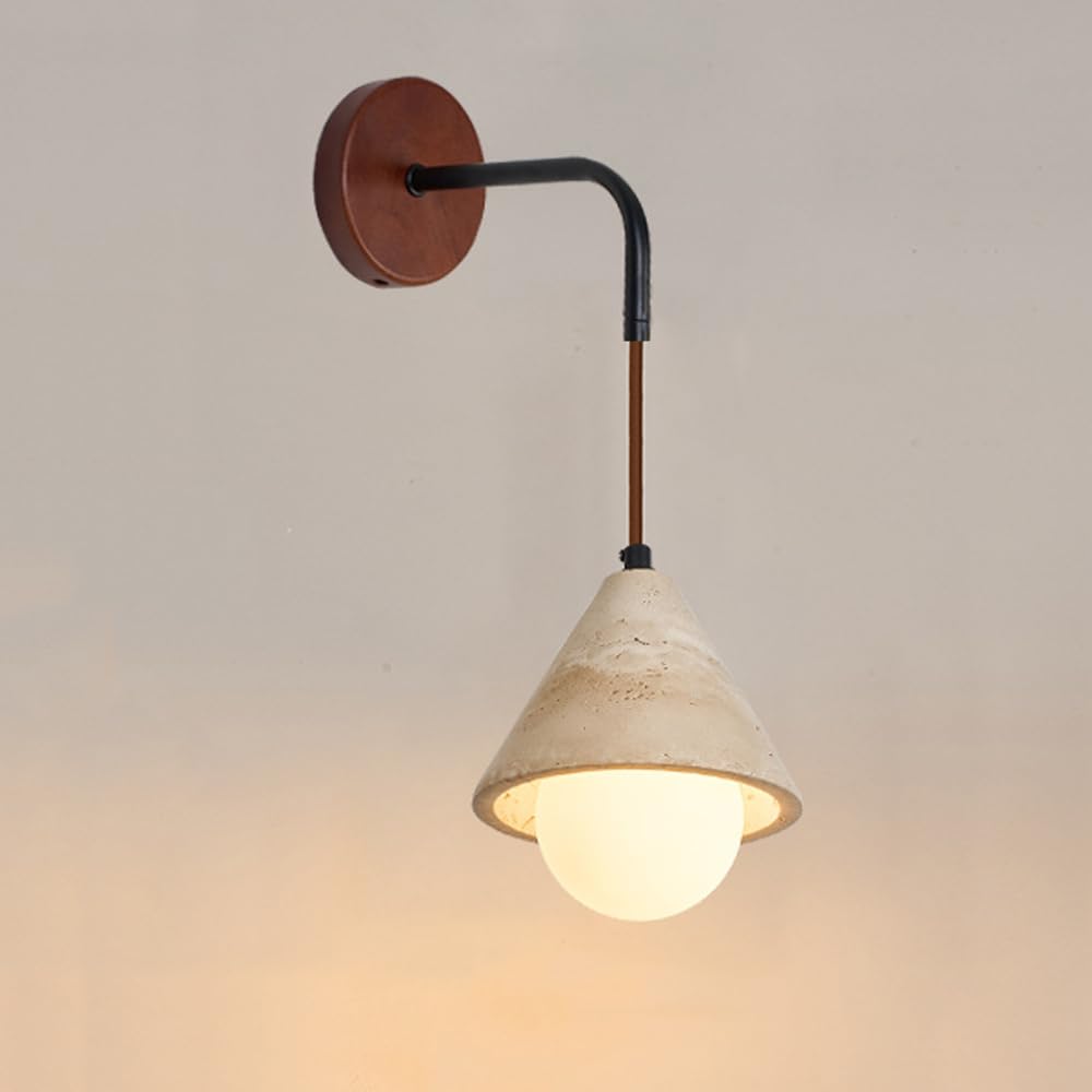 SXECAEPS Wall Sconces Mid Century Hard Wired Milk Glass Fixture Nordic Marble Natural Stone Hanging Wood Industrial Farmhouse for Bedroom Living Room Bedside
