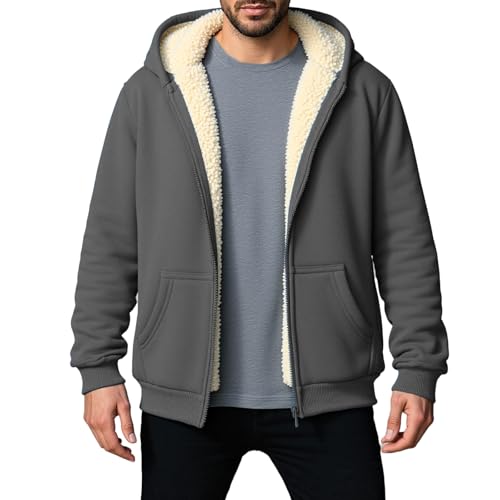 MLWSKERTY Abrigo de invierno cálido de forro con capucha para hombre, resistente con forro exterior, cierre de cremallera, ropa de abrigo de poliéster para clima frío, abrigo con capucha con