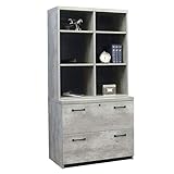 Urban Two Drawer Lateral File with Open Stacking Shelf 72'H Concrete Laminate/Black Accents