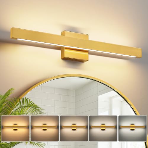 CCYCOL Gold Bathroom Vanity Light - 24 Inch 20W Dimmable 5CCT LED Bathroom Light Fixtures Over Mirror, Modern Vanity Light Bar for Bathroom Mirror Cabinets Bedroom by CCYCOL - Used condition - US$48.88