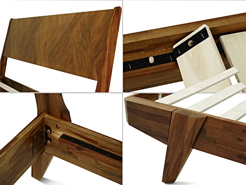 Rorns Gazelle Signature Bed Frame With High Headboard Solid Wood Platform Bed, Queen Bed Frame, Art Deco Natural Wood Bed Compatible With All Mattress Types, Non-Slip And Noise-Free, Caramel #TOP4