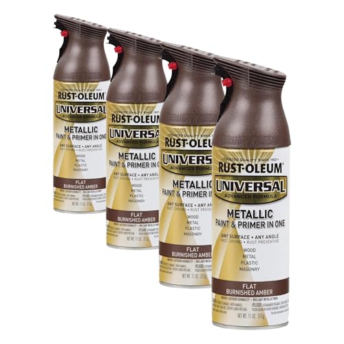 Image of Rust-Oleum 271472 Universal All Surface Metallic Spray Paint, 11 oz, Flat Burnished Amber (Pack of 4)