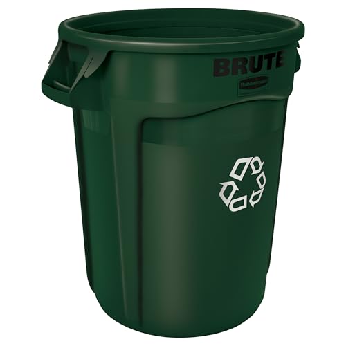 Rubbermaid Commercial Products BRUTE Heavy-Duty Round Recycling/Composting Bin, 32-Gallon, Green Recycling for Home/Garage/Mall/Office/Stadium/Bathroom