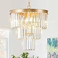 Gold Crystal Chandeliers 16" Modern 6-Light Small Pendant Light Luxury 3 Tiers K9 Crystal Ceiling Pendant Round Light Fixture for Dining Room Entryway Kitchen Bedroom Closet