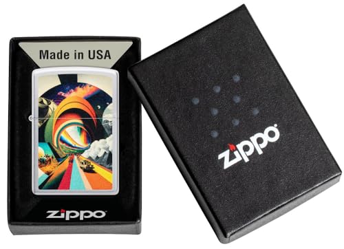 Image of Zippo Trippy Travel Design Satin Chrome,Windproof Pocket Lighter, Without Fuel and Gas