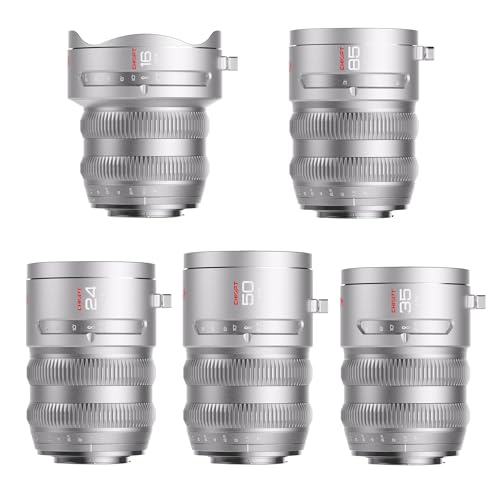 CHIOPT Aura Cine Prime Lens Kit 5-Lens, 16mm/24mm/35mm/50mm/85mm T1.5, Full Frame 8K Coverage, Compact & Consistent, for RF-Mount Cameras