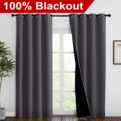 Image of NICETOWN Grey Full Shade Curtain Panels, Pair of Energy Smart & Noise Blocking Out Blackout Drapes for Dining Room Window, Thermal Insulated Guest Room Lined Window Dressing(Gray, 55 x 86 inch)