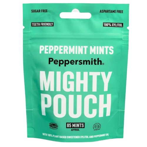 Peppersmith Xylitol Mighty Mints Natural Peppermint Sugar-Free Sweets Aspartame-Free Vegan Low-Carb Diabetic Keto-Friendly Freshens Breath Sugarless 100 Mints / 60g (Pack of 1)