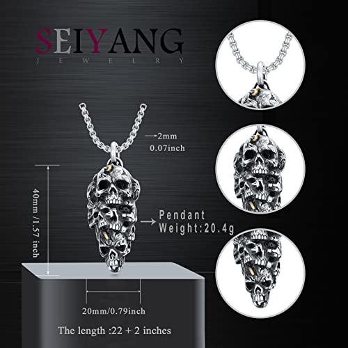 Skull Bullet Necklace For Men Sterling Silver Vintage Skull Pendant Skeleton Bullet Jewelry Punk Gothic Goth Gifts For Friend Husband #TOP1