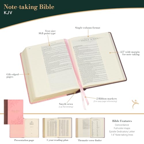 KJV Holy Bible, Note-Taking Bible, Faux Leather Hardcover - King James Version, Brown/Pink