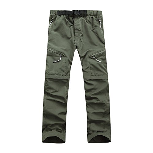 Pantaloni convertibili da uomo, per escursionismo, trekking, ad asciugatura rapida, leggeri, per corsa, lavoro, arrampicata, campeggio, casual, rimovibili con cerniera, con tasche multiple, Verde, L