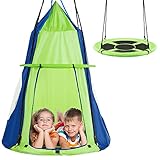RELAX4LIFE Ø100 cm Nestschaukel mit Zelt, Gartenschaukel mit Tür & Fenster, Höhenverstellbares Hängezelt, bis 150 kg belastbar, Kinderschaukel für Indoor & Outdoor, für Kinder & Erwachsene (Grün)