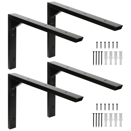 Terafeels L字型 吊り棚金具, 棚受けブラケット, 目立たない 棚補強用 ビス付属 アイアン製,棚うけ 金具 l字金具 (黒 4本 30cm)