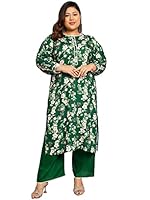 Tissu Women's Plus Size Green & Baby Pink Printed Kurta with Palazzo (T-Plus-661_Green_7XL)