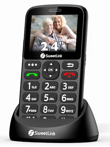 SweetLink 4G Telefono Cellulare per Anziani con Tasti Grandi, LTE Telefoni Cellulari Anziani con Base di Ricarica, 2.4'' Pantalla, Funzione SOS, Volume Alto, Solo Nano SIM, Chiamata Rapida (Nero)