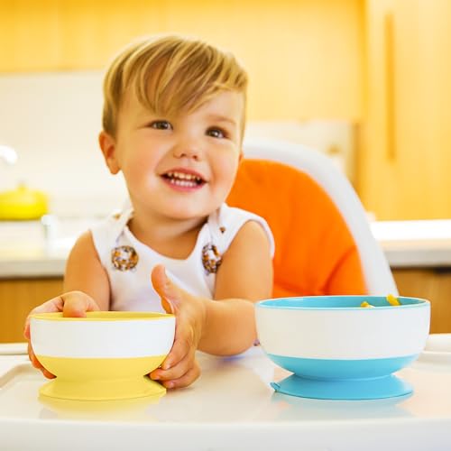 Image of Munchkin Stay Put Suction Bowls for Babies and Toddlers,Blue /Green /Yellow,3 Count (Pack of 6)