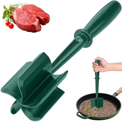 Mince Masher, Ground Beef Meat Masher with 5-Blade Head, Versatile High-Temp Heat-Resistant Hamburger Meat Chopper, Non-Stick Mince Meat Shredder for Ground Turkey/Beef, Nylon Utensil Cookware, Green