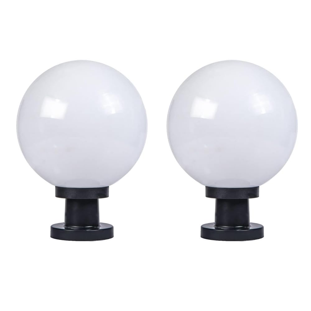Kikioo 2Pcs Modern Industrial Outdoor Ip65 Waterproof Garden Post Light Spherical Column Lights Globe Ball Pillar Lantern Patio Landscape Lighting E27 External Fence Deck Table Lamp