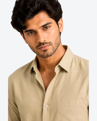 Image of Arvest Men's Solid Linen Casual Shirt | Regular Fit | Breathable | Full Sleeve