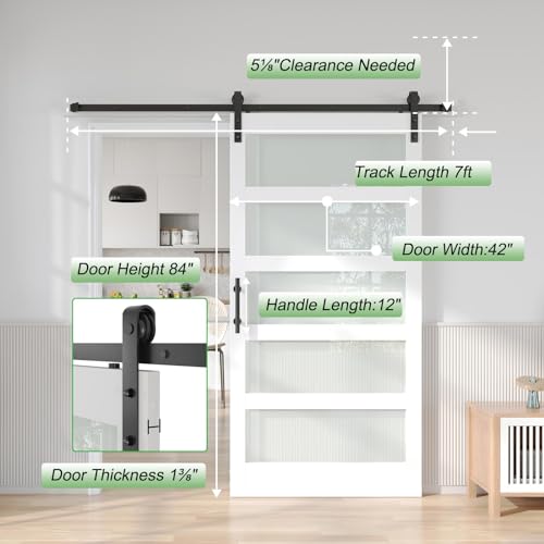 Image of Fredbeck 42 x 84 Barn Door Frosted Glass,Fit for 38 inch-40 inch Opening,White