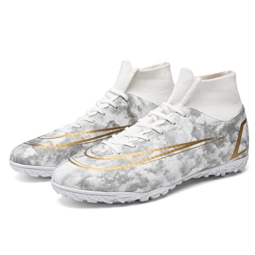 Men's Soccer Boots Turf Soccer Shoes Professional High-Top Breathable Athletic Football Boots Indoor Outdoor White #TOP1