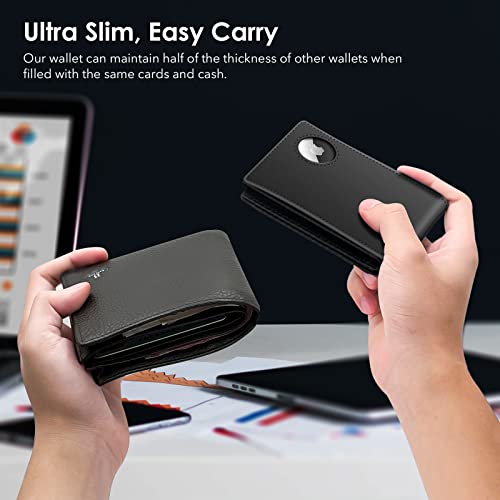 GAOCHALE Apple AirTag Wallet [Top Grain Leather] Air Tag Wallet [Ultra Slim] Minimalist AirTag Wallet RFID Blocking Wallet for Men Up to 11+ Cards (AirTag Not included)(Black)4