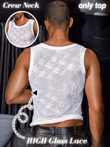 Men's Tank Top, Sheer Lace Undershirts, Sexy Mens Sleeveless Shirt, Sissy Clothes for Men Femboy Lingerie Mesh3