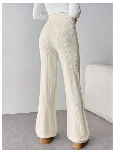 Verdusa Women's Cable Knitted Flared Loung Pants High Waist Warm Knitwear Winter Pants2