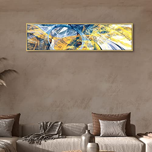 Image of PAINTINGMANTRA Abstract Designs Large Canvas Painting Framed Panel Wall Painting, Framed Luxury Paintings for Home Decoration, Living room, Bedroom & Office Decor (Blue, 13x47 Inch)