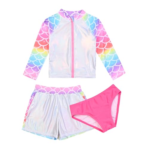 Image of Jxstar Girls 3 Piece Rash Guard Sets Summer Swimsuit Long Sleeve Bathing Suit for 3-12 Years