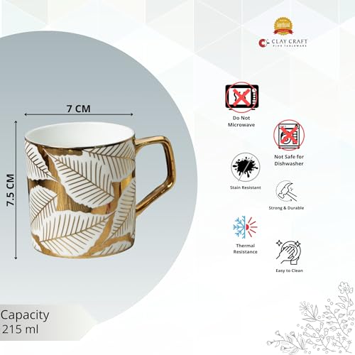 Image of Clay Craft Fine Ceramic Director Coffee Mug Set of 6-215 Ml Each, Mugs for Coffee, Cups Set, Ideal for Gifting, Perfect for Home & Office, Elegant Ceramic Tea Cup Set (E612)