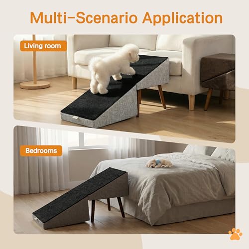 Image of Dog Ramp for Bed and Couch,Wooden Foldable Dog Ramp,17 Inch Working Height, Non-Slip Ramp with Replaceable Carpet for Small Senior Dogs, Furniture Ramp Protect Joints(Gray XL 17 inch H)