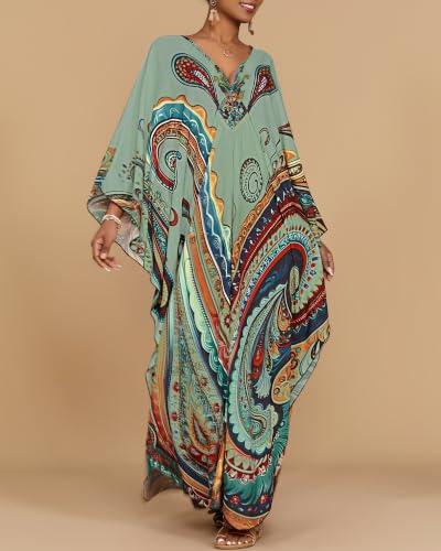 Image of Bsubseach Moo Moos for Women Batwing Sleeve Kaftan Dresses with Pockets
