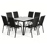 2026 Aufwertung Hochlehner 8er Set Gartenstühle wetterfest, Stapelbar Terrassenstühle Sitzgruppenstühle mit hoher Rückenlehne & atmungsaktivem Textilen, Ideal für Garten, Balkon, Terrasse und Camping
