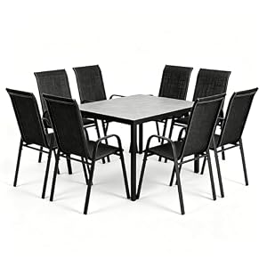 2026 Aufwertung Hochlehner 8er Set Gartenstühle wetterfest, Stapelbar Terrassenstühle Sitzgruppenstühle mit hoher Rückenlehne & atmungsaktivem Textilen, Ideal für Garten, Balkon, Terrasse und Camping