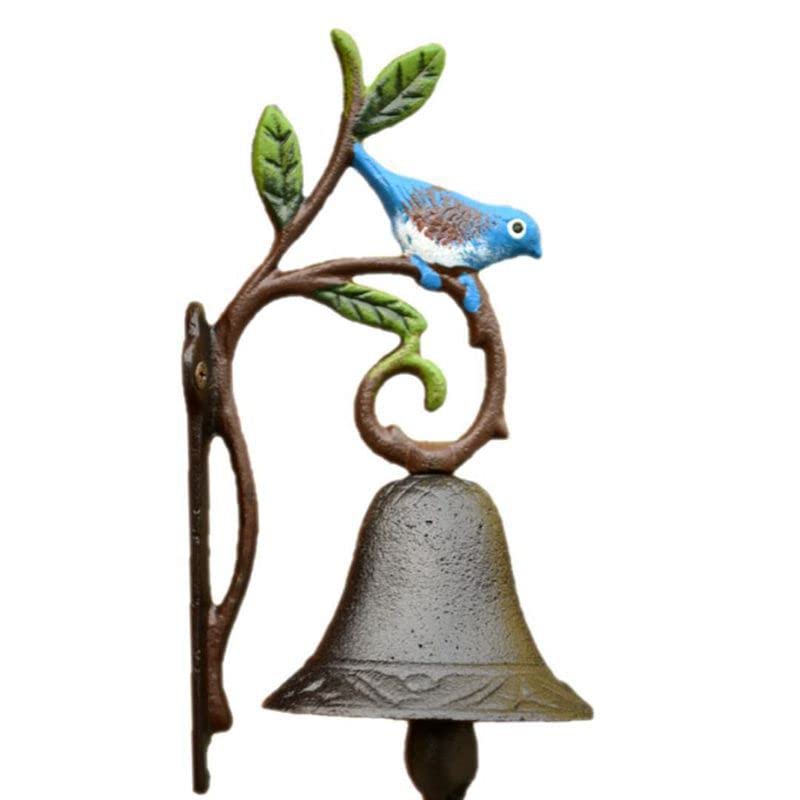 Pangmao Cast Iron Wall Bell, Antique Decorative Hand-Painted Lovely Bird Doorbell, Retro Manually Shaking Wall Hanging Hand Bell for Garden Patio Villa Cafe Wall Decoration (Bird Bell)…