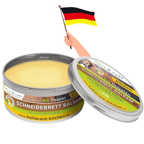 HeliaCARE Schneidebrett Balsam - BIO Holzwachs - Bienenwachs Holzpflege aus Deutschland - Holzbalsam für Schneidebretter - Farb- und geruchlose Holzpolitur (150ml)