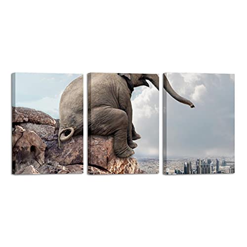 Tableau éléphant moderne en 3 pièces avec cadre ZORE_FINE5 pour décoration murale de salon