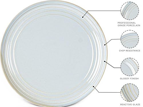 Image of Bodhi House Handcrafted Chip Resistance Porcelain Dinner Set, 14 Pieces Dish Set Serving for 6, Microwave and Dishwasher Safe, Bone-ash Free, Crockery Set for Dining and Gifting, Arctic Blue