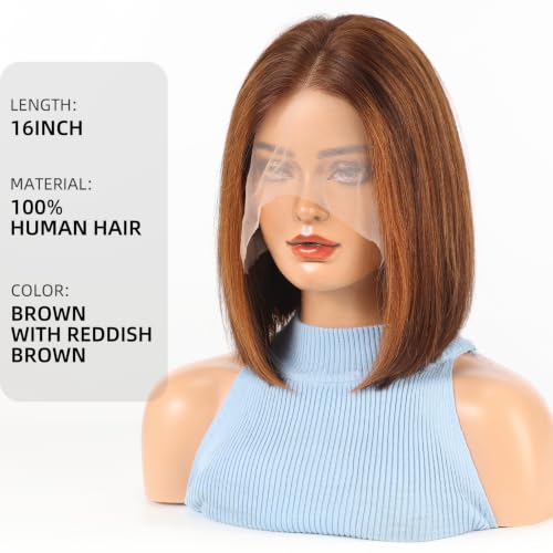 Image of 12 Inch Bob Lace Front Human Hair Wig for Women, 100% Real Human Hair Short Bob Wig with Pre-Plucked Natural Hairline, Soft Silky Straight Wigs, Natural Looking Wig