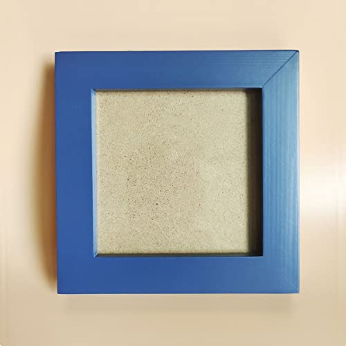 Image of 4x4 Picture Frames Blue Solid Wood Frame, Plastic Panel (Film Needs to be Removed) Table or Wall.Front Window Opening 3.5x3.5 inch.